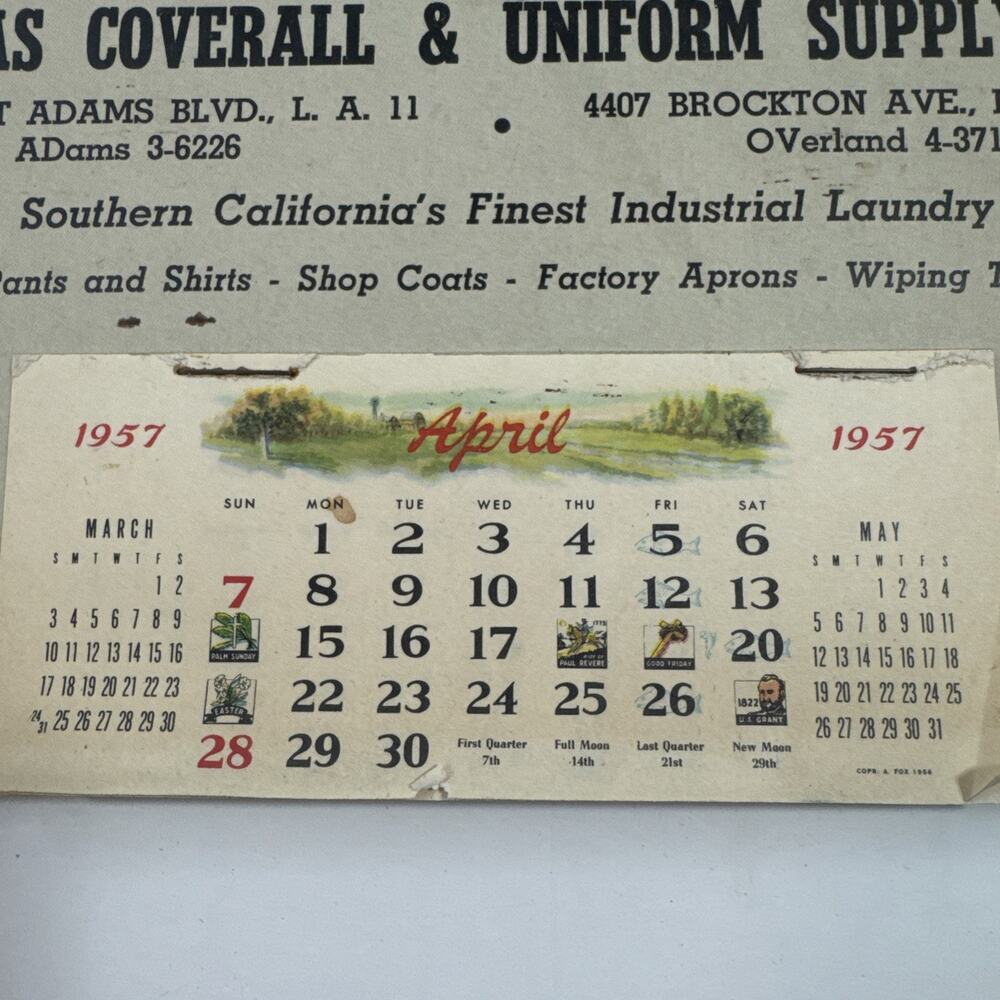 Vintage 1957 Atlas Coverall & Uniform Calendar California - Picture 3 of 5